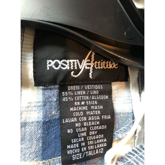 Positive Attitude Women’s Blue and White Plaid Short Sleeve Dress Size 12 - Picture 6 of 8